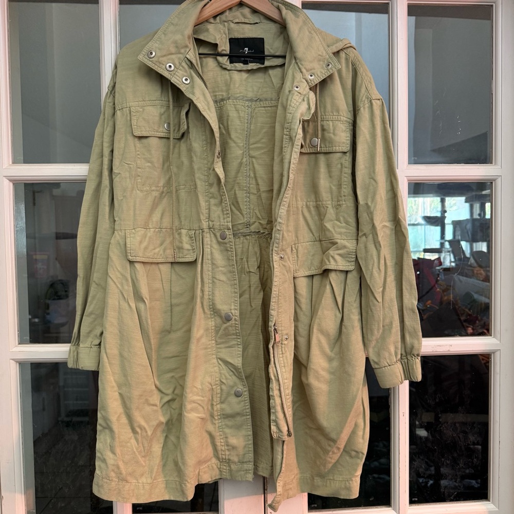 7 For All Mankind Utility Jacket Green Hooded Cotton Blend Size M Military